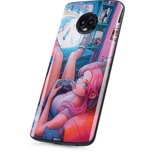 Pink Hair Anime Gamer Girl by Ivy Dolamore Moto G6 Skin
