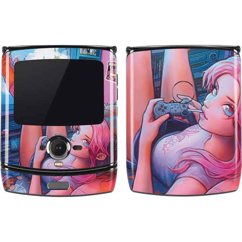 Pink Hair Anime Gamer Girl by Ivy Dolamore Motorola RAZR Skin