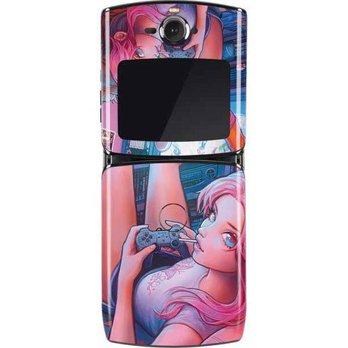 Pink Hair Anime Gamer Girl by Ivy Dolamore Motorola RAZR Skin