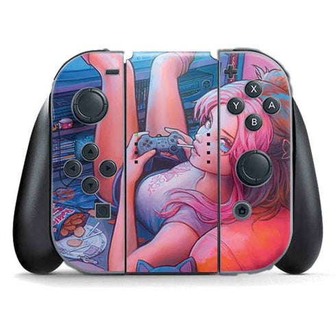 Pink Hair Anime Gamer Girl by Ivy Dolamore Nintendo Switch (2017-2021) Joy-Con Controller Skin