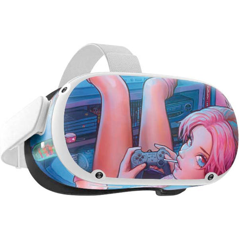 Pink Hair Anime Gamer Girl by Ivy Dolamore Oculus Quest 2 Skin