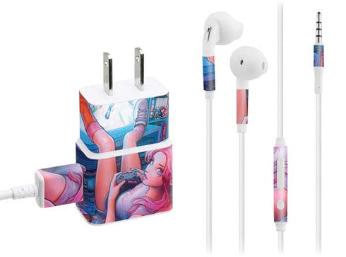 Pink Hair Anime Gamer Girl by Ivy Dolamore Phone Charger Skin