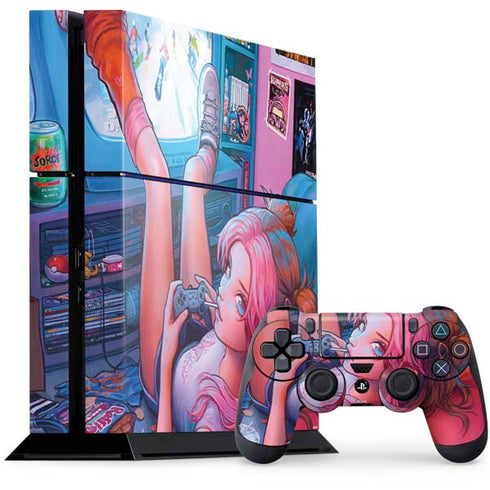 Pink Hair Anime Gamer Girl by Ivy Dolamore PS4 Console and Controller Bundle Skin