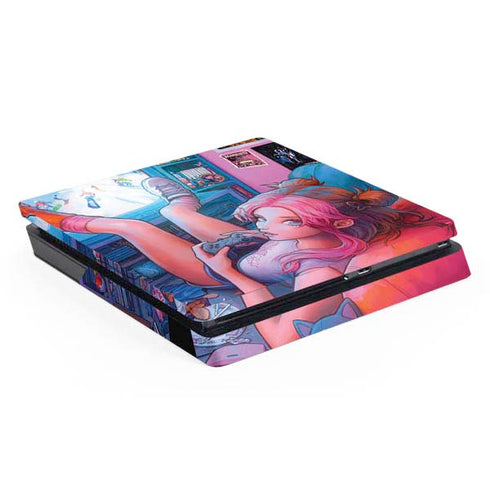 Pink Hair Anime Gamer Girl by Ivy Dolamore PS4 Slim Skin