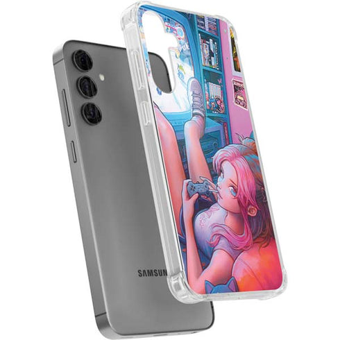 Pink Hair Anime Gamer Girl by Ivy Dolamore Galaxy S24 Plus Clear Case