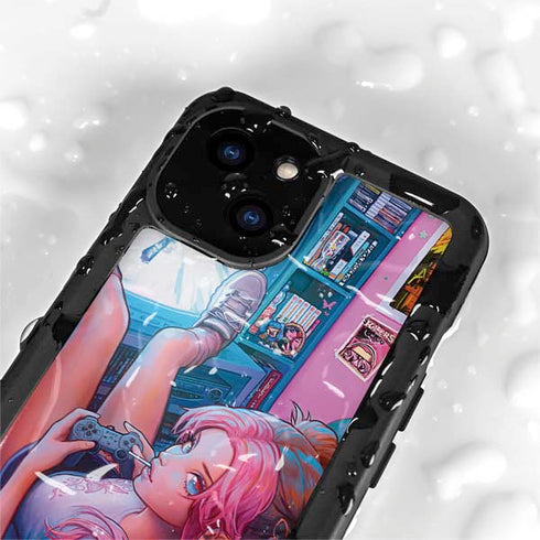 Pink Hair Anime Gamer Girl by Ivy Dolamore iPhone 15 Waterproof Case