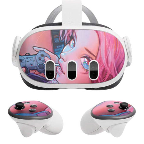 Pink Hair Anime Gamer Girl by Ivy Dolamore Meta Quest 3 Skin