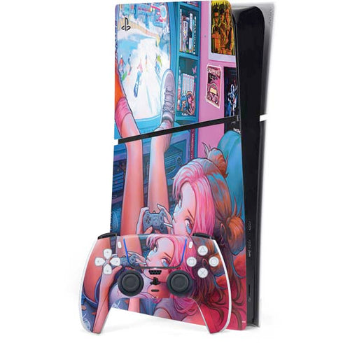 Pink Hair Anime Gamer Girl by Ivy Dolamore PS5 Slim Digital Edition Bundle Skin