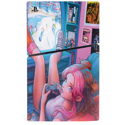 Pink Hair Anime Gamer Girl by Ivy Dolamore PS5 Slim Digital Edition Bundle Skin