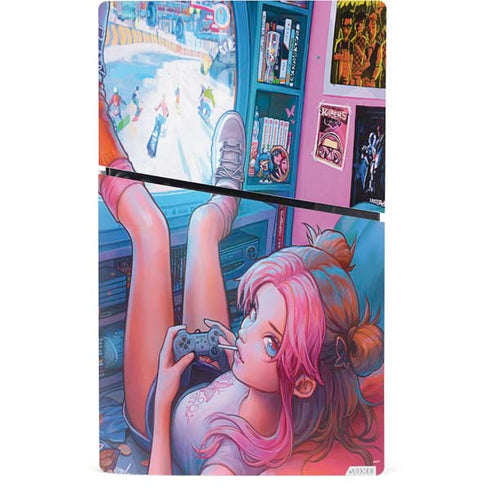 Pink Hair Anime Gamer Girl by Ivy Dolamore PS5 Slim Digital Edition Bundle Skin