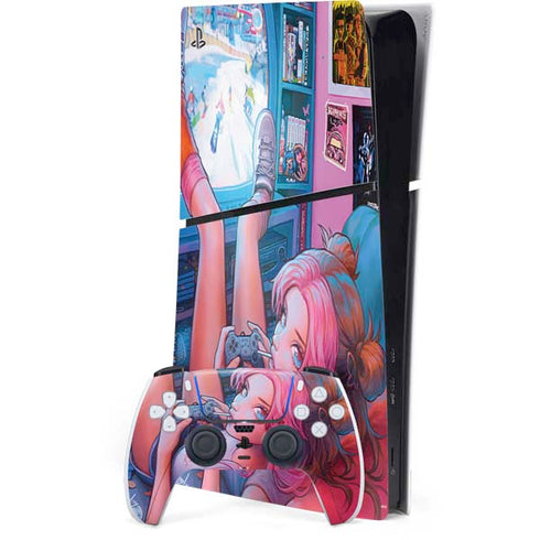 Pink Hair Anime Gamer Girl by Ivy Dolamore PS5 Slim Digital Edition Console Skin