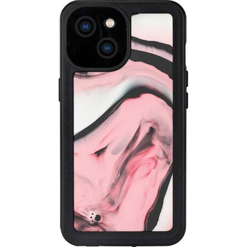 Pink Marble Ink iPhone 15 Waterproof Case