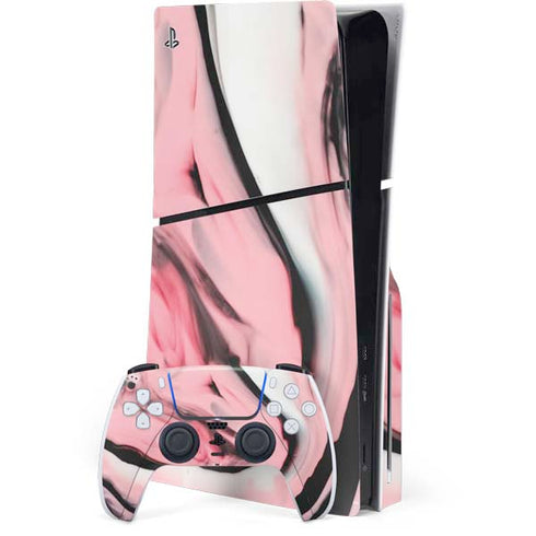Pink Marble Ink PS5 Slim Disk Bundle Skin