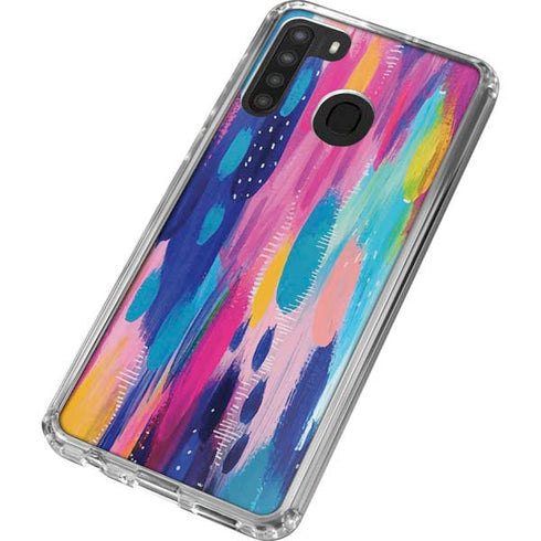 Etta Vee Pink Sparkle Brush Stroke Galaxy A21 Clear Case