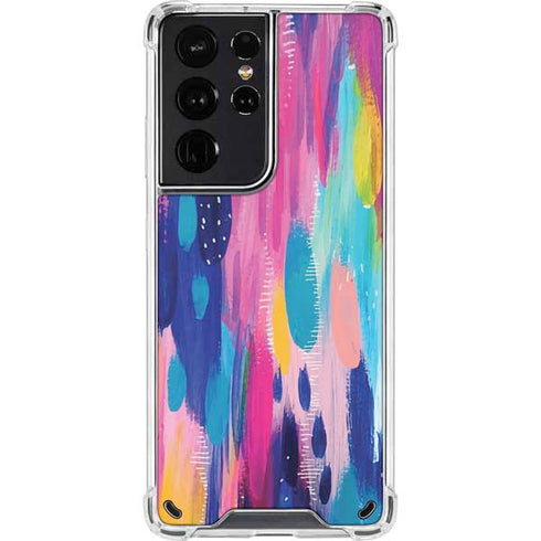 Etta Vee Pink Sparkle Brush Stroke Galaxy S21 Ultra 5G Clear Case