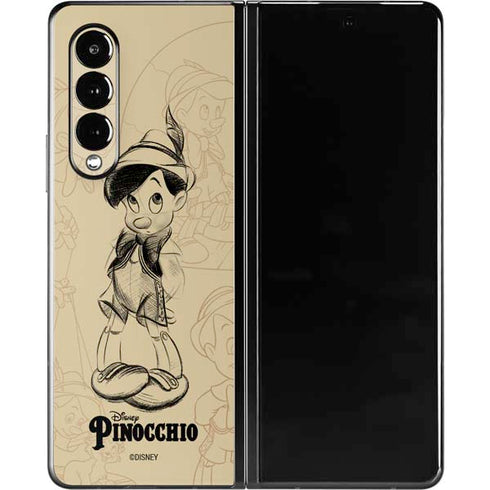 Disney Pinocchio Sketches Portrait Galaxy Z Fold3 5G Skin