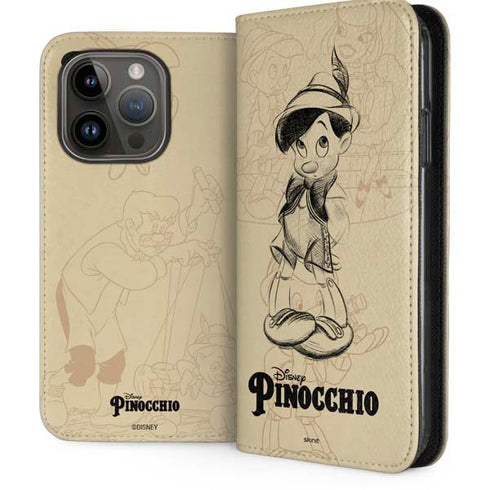 Disney Pinocchio Sketches Portrait iPhone 14 Pro Folio Case