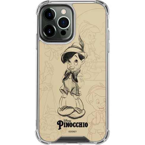 Disney Pinocchio Sketches Portrait iPhone 14 Pro Max Clear Case