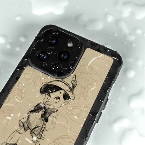 Disney Pinocchio Sketches Portrait iPhone 14 Pro Max Waterproof Case