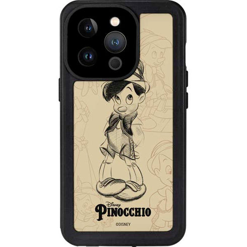 Disney Pinocchio Sketches Portrait iPhone 14 Pro Waterproof Case