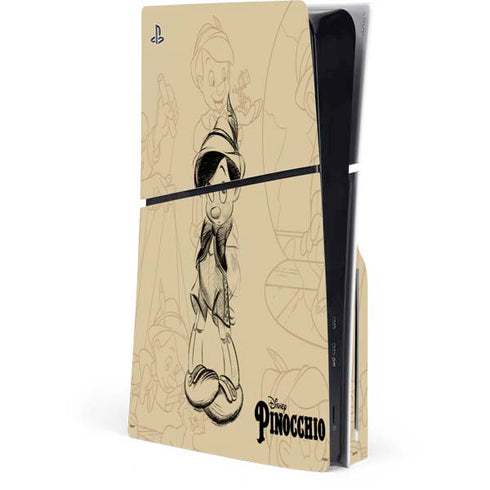 Disney Pinocchio Sketches Portrait PS5 Slim Disk Console Skin
