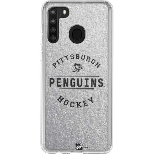NHL Pittsburgh Penguins Black Text Galaxy A21 Clear Case