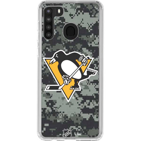 NHL Pittsburgh Penguins Camo Galaxy A21 Clear Case