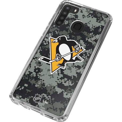 NHL Pittsburgh Penguins Camo Galaxy A21 Clear Case