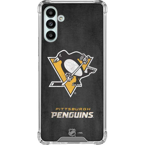 NHL Pittsburgh Penguins Distressed Galaxy A13 5G Clear Case