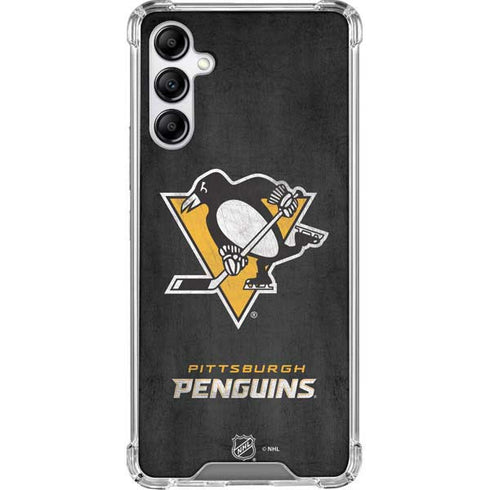 NHL Pittsburgh Penguins Distressed Galaxy A14 5G Clear Case