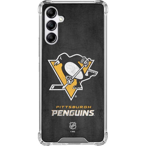 NHL Pittsburgh Penguins Distressed Galaxy A15 5G Clear Case