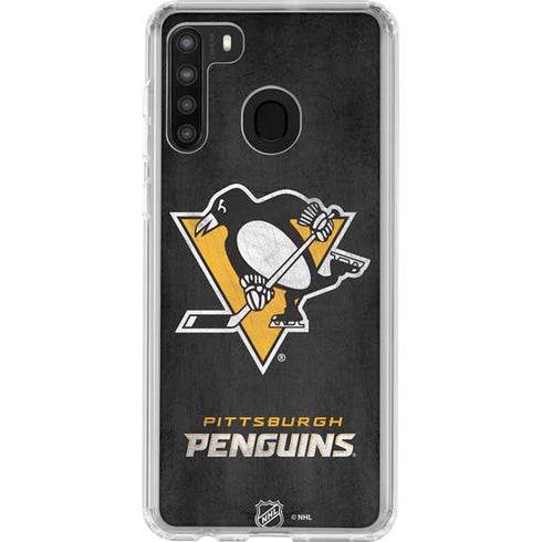 NHL Pittsburgh Penguins Distressed Galaxy A21 Clear Case