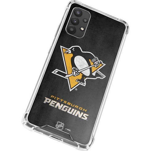 NHL Pittsburgh Penguins Distressed Galaxy A32 5G Clear Case
