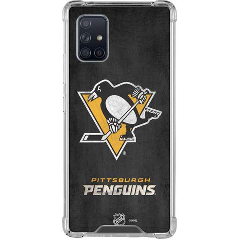 NHL Pittsburgh Penguins Distressed Galaxy A71 5G Clear Case