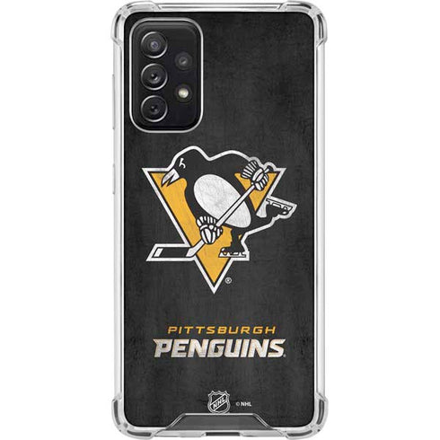 NHL Pittsburgh Penguins Distressed Galaxy A72 5G Clear Case