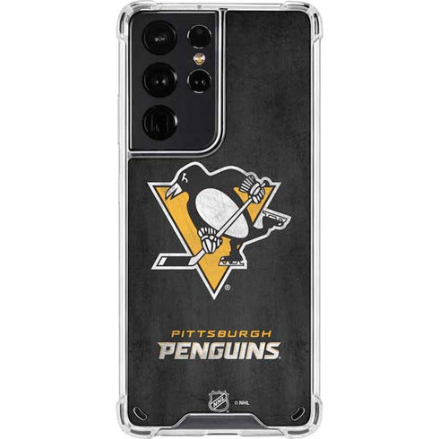NHL Pittsburgh Penguins Distressed Galaxy S21 Ultra 5G Clear Case