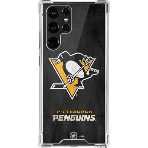 NHL Pittsburgh Penguins Distressed Galaxy S22 Ultra Clear Case
