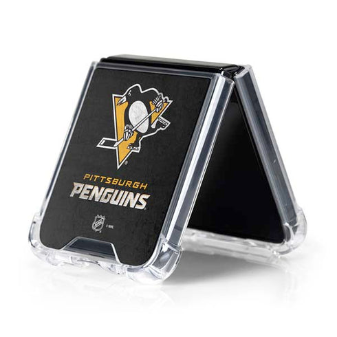 NHL Pittsburgh Penguins Distressed Galaxy Z Flip5 5G Clear Case