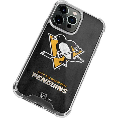NHL Pittsburgh Penguins Distressed iPhone 13 Pro Clear Case