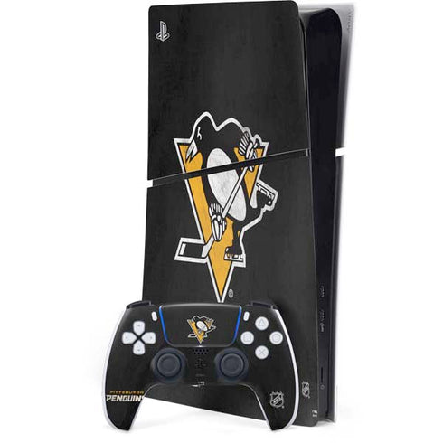 NHL Pittsburgh Penguins Distressed PS5 Slim Digital Edition Bundle Skin