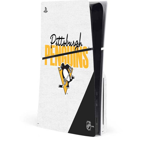 NHL Pittsburgh Penguins Script PS5 Slim Disk Console Skin