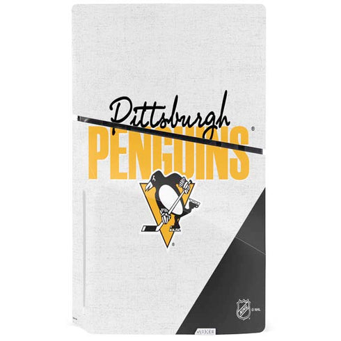 NHL Pittsburgh Penguins Script PS5 Slim Disk Console Skin