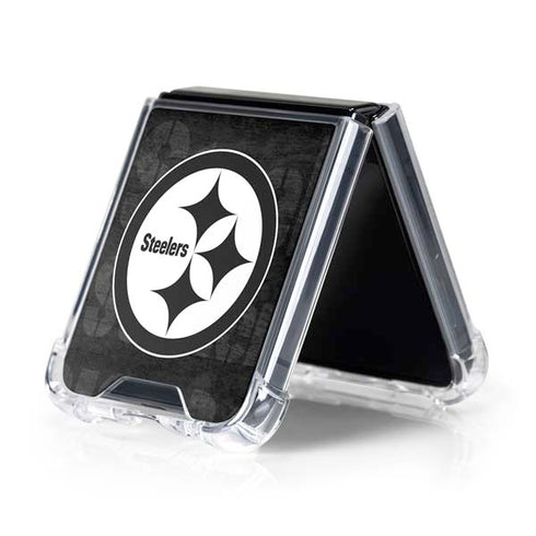 NFL Pittsburgh Steelers Black & White Galaxy Z Flip5 5G Clear Case