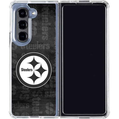 NFL Pittsburgh Steelers Black & White Galaxy Z Fold5 5G Clear Case