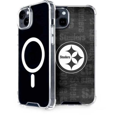 NFL Pittsburgh Steelers Black & White iPhone 15 Plus MagSafe Case