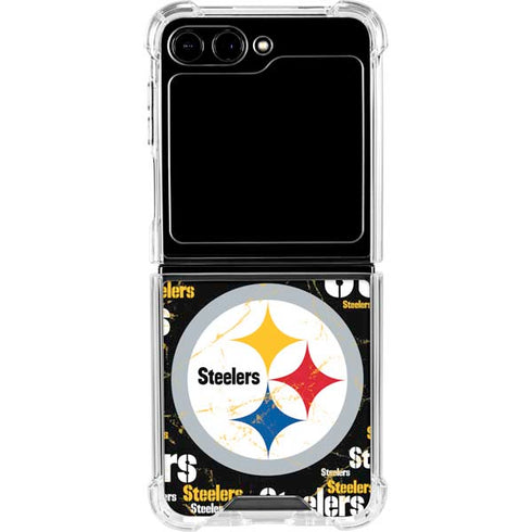 NFL Pittsburgh Steelers Black Blast Galaxy Z Flip5 5G Clear Case