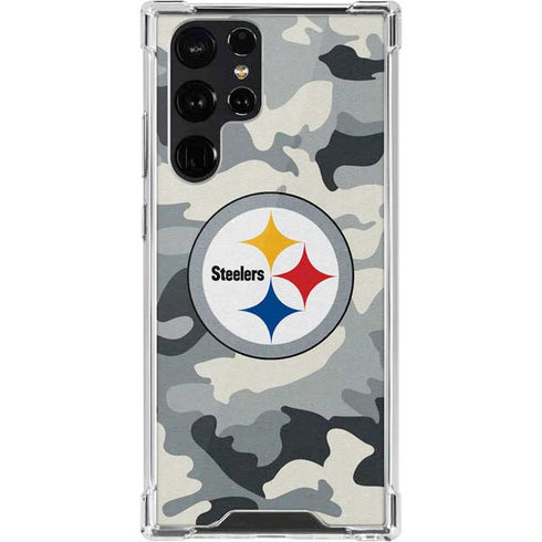 NFL Pittsburgh Steelers Camo Galaxy S22 Ultra Clear Case