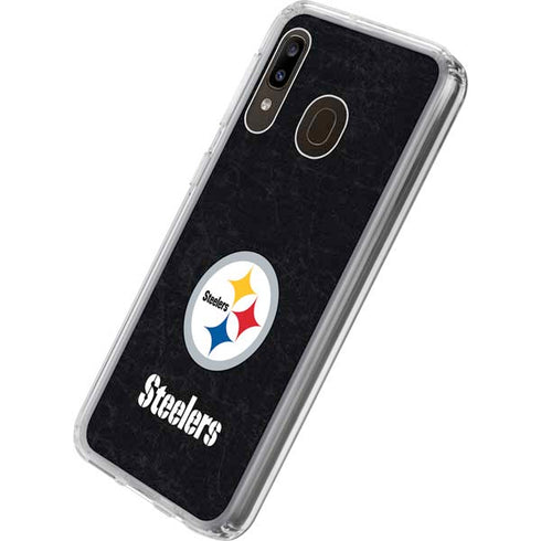 NFL Pittsburgh Steelers Distressed Galaxy A20 Clear Case