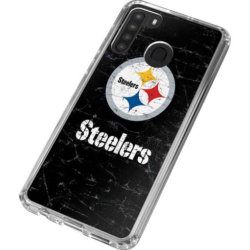 NFL Pittsburgh Steelers Distressed Galaxy A21 Clear Case