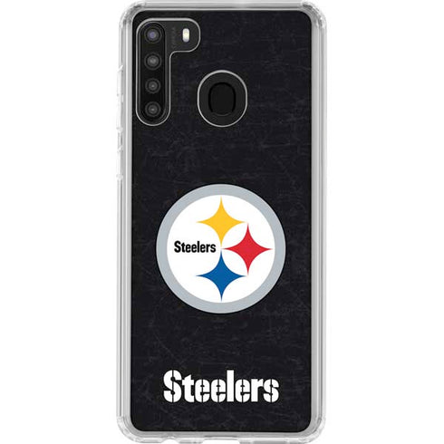 NFL Pittsburgh Steelers Distressed Galaxy A21 Clear Case